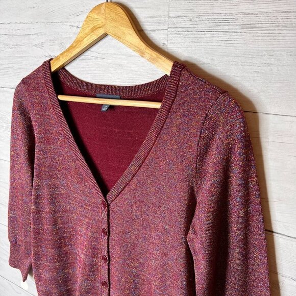 ModCloth Cardigan Womens Size Medium Burgundy Metallic Button Down Sweater - Picture 9 of 16
